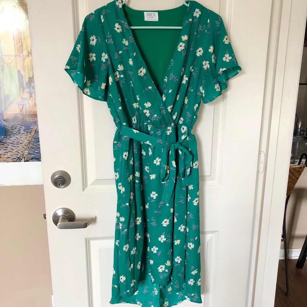Floral Green Wrap Dress